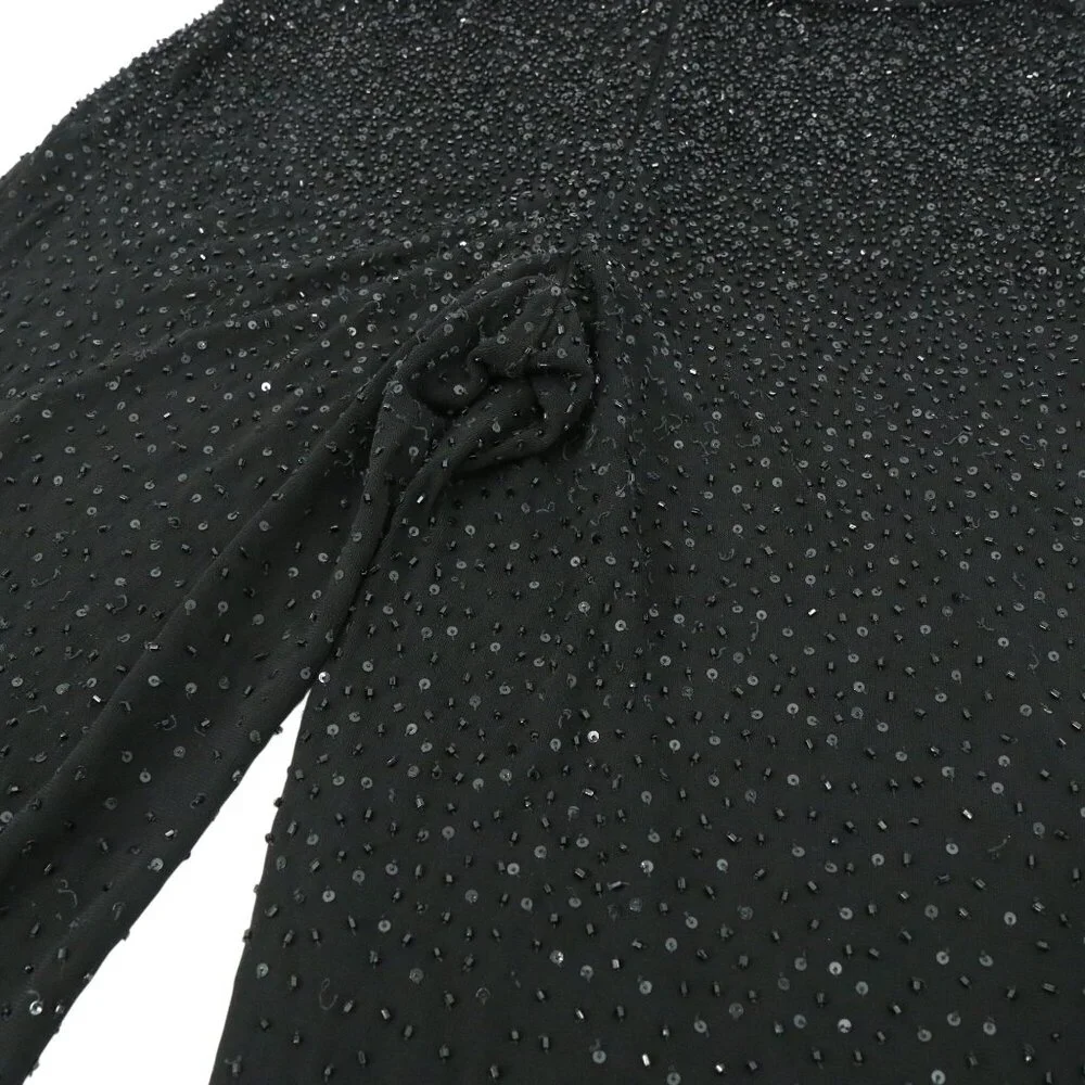 Giorgio Armani Black Beaded Rayon Blend Wide Leg Evening Pants 10 *Flawed